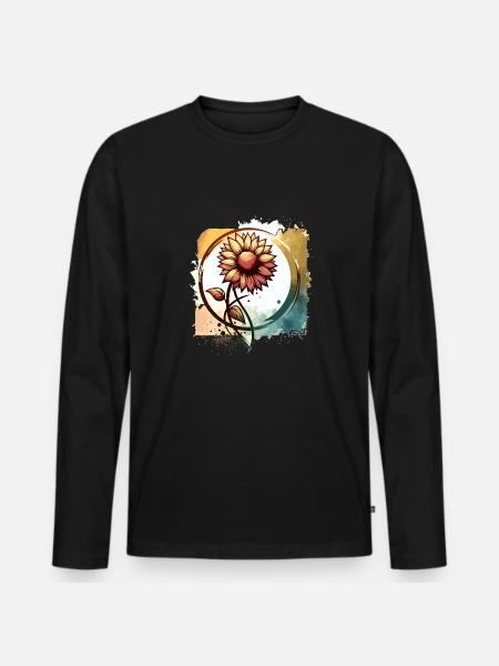 Sunflower with stem drawn - Men's Premium Organic Long Sleeve Shirt - black