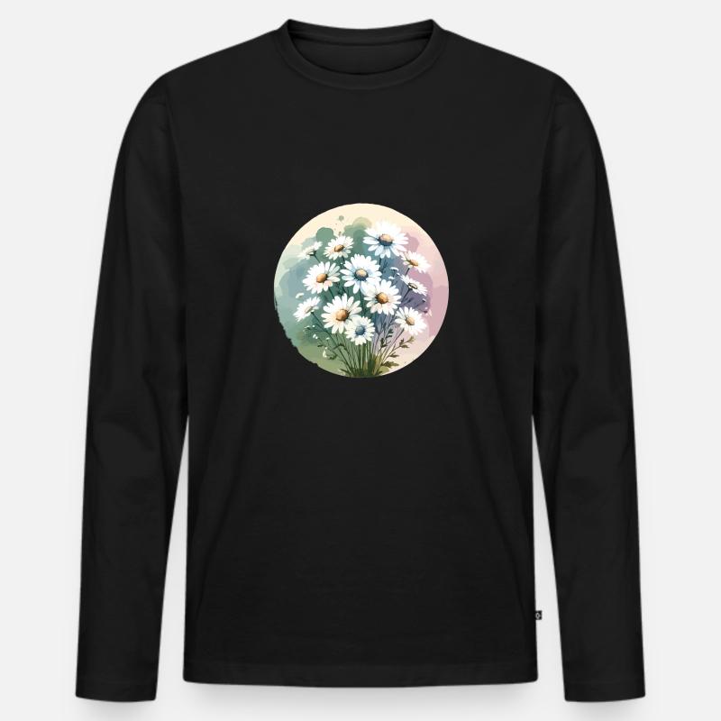 Gänseblümchen gezeichnet - Männer Premium Bio Langarmshirt - Schwarz