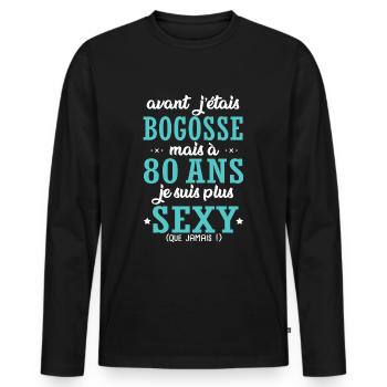 80 ans humour drôles anniversaire 80 ans - T-shirt manches longues Premium bio Homme - noir - Devant - Nico (187cm)