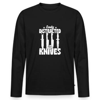Easily Distracted By Knives Hobby Knife Collector - Männer Premium Bio Langarmshirt - Schwarz - Vorne - Nico (187cm)
