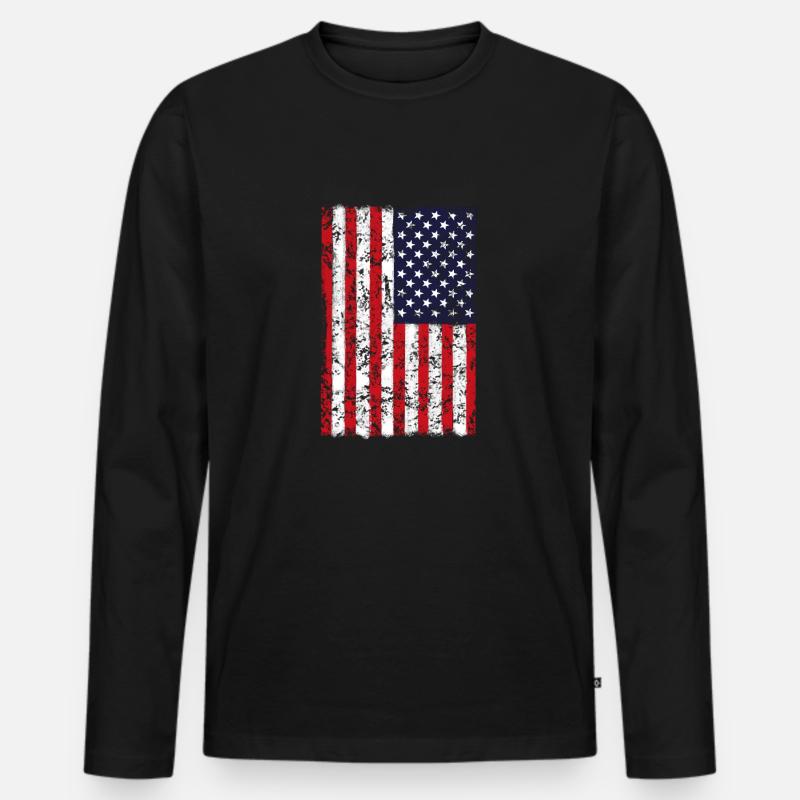 U.S. FLAGGE vertikal - Männer Premium Bio Langarmshirt - Schwarz