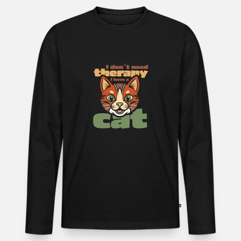 I don´t need therapy. I have a cat - Männer Premium Bio Langarmshirt - Schwarz