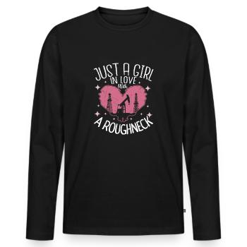 Juste une fille amoureuse d’un travail de champ pétrolifère rugueux - T-shirt manches longues Premium bio Homme - noir - Devant - Nico (187cm)