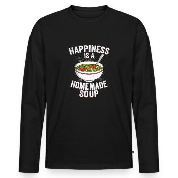 Le bonheur est un bol de soupe fait maison - T-shirt manches longues Premium bio Homme - noir - Devant - Nico (187cm)