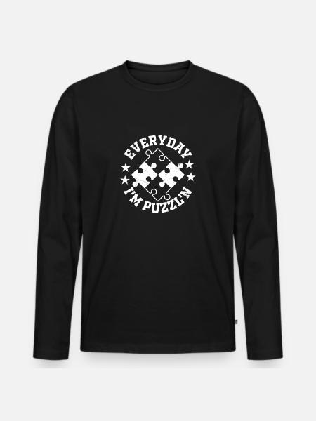Everyday I'm Puzzl'n Jigsaw Puzzle Piece - Men's Premium Organic Long Sleeve Shirt - black