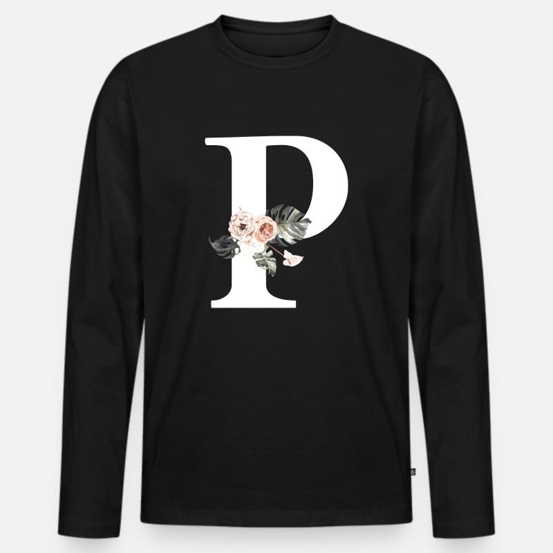 Tropischer Blumenbuchstabe P - Männer Premium Bio Langarmshirt - Schwarz