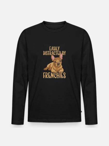 Let distraheret af Frenchies ejer French Bulldo - Premium økologisk langærmet T-shirt til mænd - sort