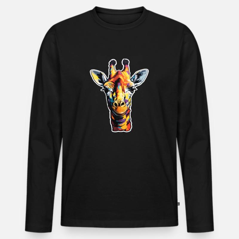 Giraffenkopf psychodelisch - Männer Premium Bio Langarmshirt - Schwarz