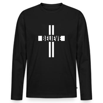 Croire Croix Jésus-Christ Foi Chrétien Amant - T-shirt manches longues Premium bio Homme - noir - Devant - Nico (187cm)