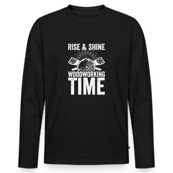 Carpenter's Morning Call - Rise & Shine, It's Wood - Männer Premium Bio Langarmshirt - Schwarz - Vorne - Nico (187cm)