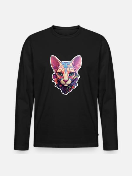 Sphynx Cat Head - Men's Premium Organic Long Sleeve Shirt - black