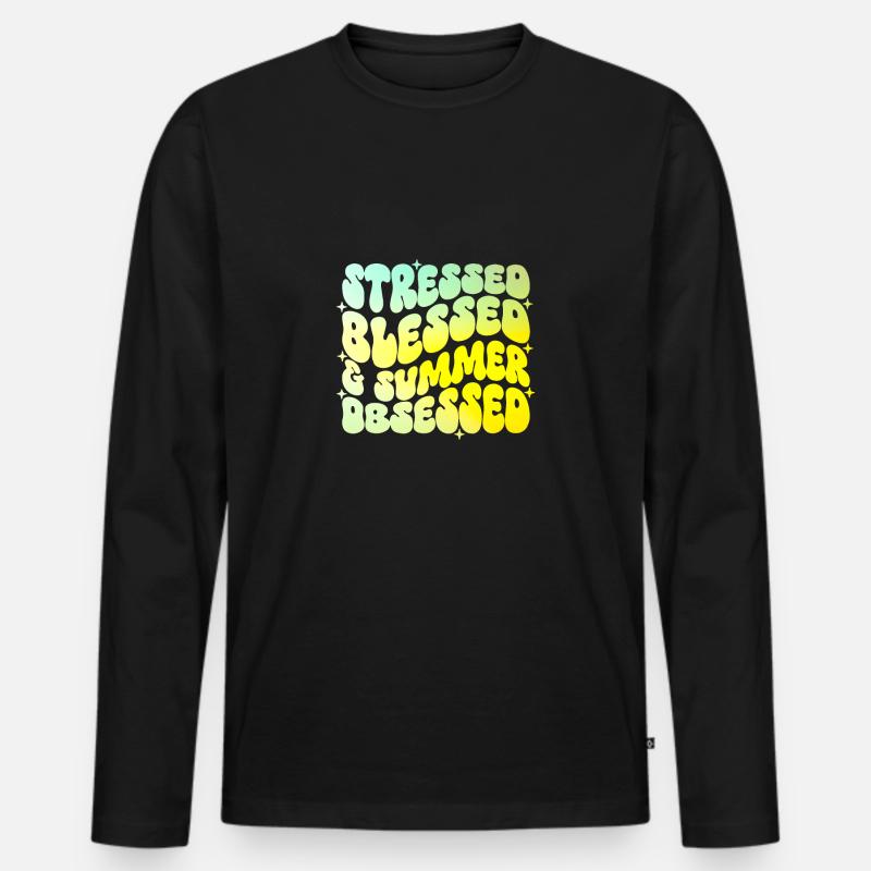 Stressed And summer Obsessed - Männer Premium Bio Langarmshirt - Schwarz