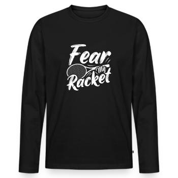 Fear My Racket Joueur de badminton - T-shirt manches longues Premium bio Homme - noir - Devant - Nico (187cm)