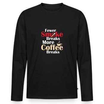 Fewer Smoke Breaks, More Coffee Breaks Healthy Qui - Männer Premium Bio Langarmshirt - Schwarz - Vorne - Nico (187cm)