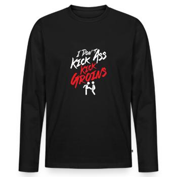 I Don't Kick Ass Kick Groins Martial Arts Krav Mag - Men's Premium Organic Long Sleeve Shirt - black - Front - Nico (187cm)