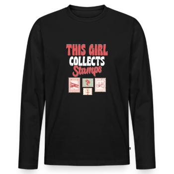Le girl power dans la philatélie : des timbres à ma façon - T-shirt manches longues Premium bio Homme - noir - Devant - Nico (187cm)