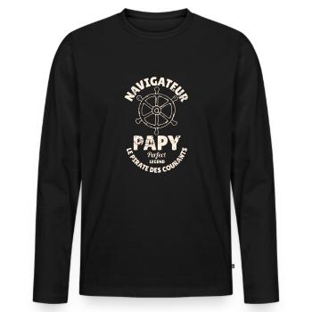 Papy navigateur ! - T-shirt manches longues Premium bio Homme - noir - Devant - Nico (187cm)