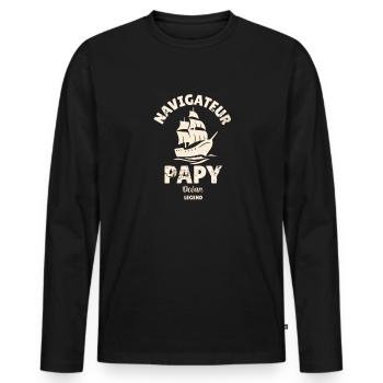 Papy navigateur ! - T-shirt manches longues Premium bio Homme - noir - Devant - Nico (187cm)