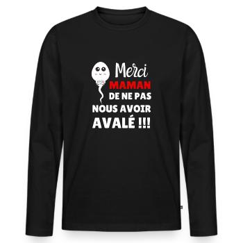 Merci maman de ne pas nous avoir avalé - T-shirt manches longues Premium bio Homme - noir - Devant - Nico (187cm)