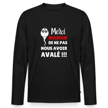 Merci maman de ne pas nous avoir avalé - T-shirt manches longues Premium bio Homme - noir - Devant - Nico (187cm)