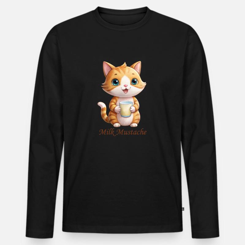 KATZEN, MILCHSCHNURRBART - Männer Premium Bio Langarmshirt - Schwarz