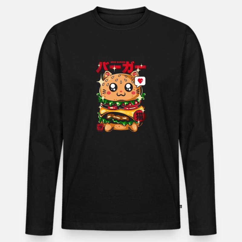 Japan Hamburger Katze Neko - Männer Premium Bio Langarmshirt - Schwarz
