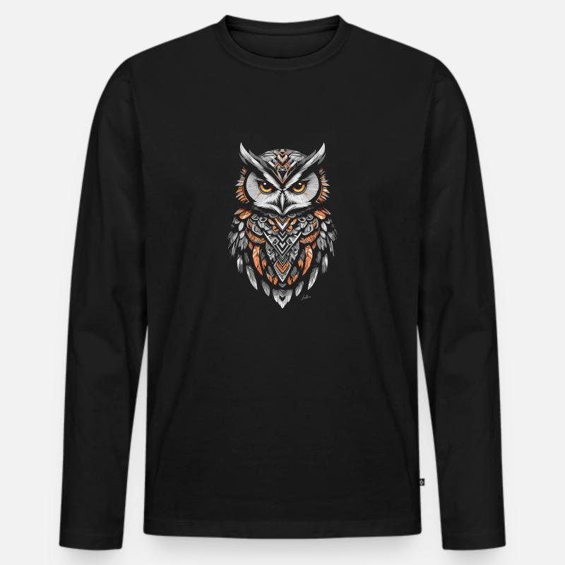 Orange Geometrische Eule - Männer Premium Bio Langarmshirt - Schwarz