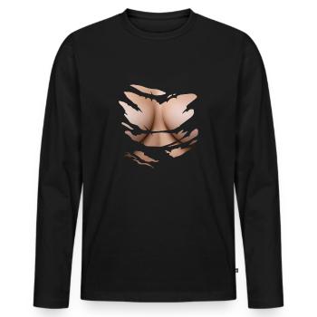 Frauen Brüste Aus Gerissen - Männer Premium Bio Langarmshirt - Schwarz - Vorne - Nico (187cm)