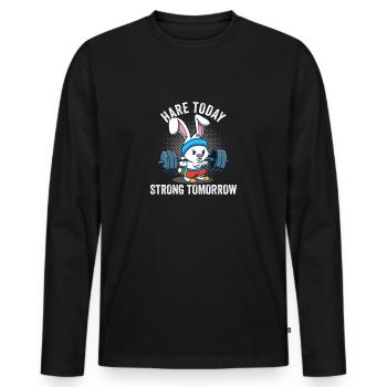 hare today strong tomorrow Funny Bunnies Fitness - Men's Premium Organic Long Sleeve Shirt - black - Front - Nico (187cm)