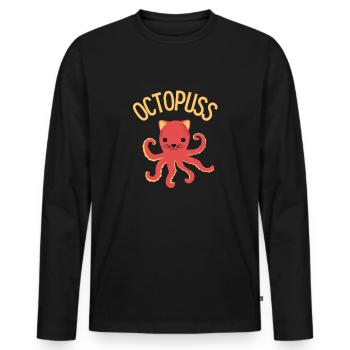 Funny Cat Pun - Men's Premium Organic Long Sleeve Shirt - black - Front - Nico (187cm)