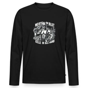 Mortier dans le sang, truelle à la main - T-shirt manches longues Premium bio Homme - noir - Devant - Nico (187cm)