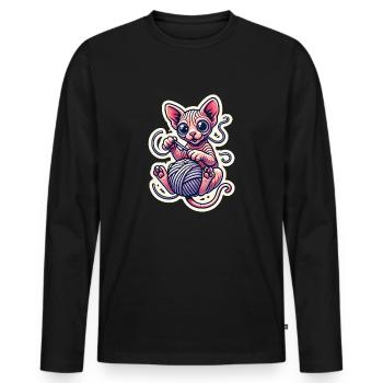 Süßes Sphynx-Kätzchen, das mit einem Garn spielt - Männer Premium Bio Langarmshirt - Schwarz - Vorne - Nico (187cm)
