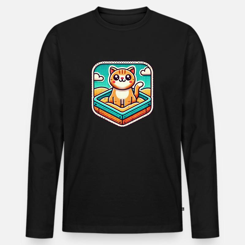 Süße Katze sitzt im Sandkasten - Männer Premium Bio Langarmshirt - Schwarz