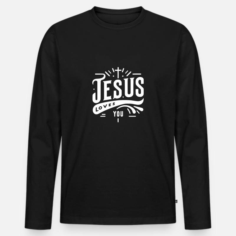 Jesus liebt dich - Männer Premium Bio Langarmshirt - Schwarz