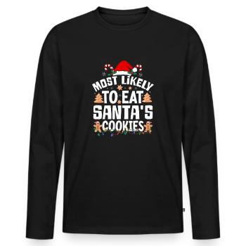Le plus susceptible de manger des biscuits du Père Noël Noël coquin - T-shirt manches longues Premium bio Homme - noir - Devant - Nico (187cm)