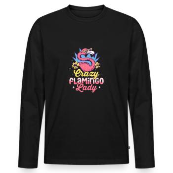 Crazy Flamingo Lady Cute Pink Bird - Men's Premium Organic Long Sleeve Shirt - black - Front - Nico (187cm)