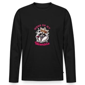 Wine is My Valentine: Raccoon with Wine Glass - Men's Premium Organic Long Sleeve Shirt - black - Front - Nico (187cm)