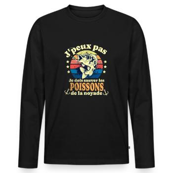 j peux pas je dois sauver les poissons pêche - T-shirt manches longues Premium bio Homme - noir - Devant - Nico (187cm)