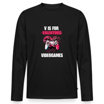 V Is For Video Games - Lustiger Valentinstag Gamer - Männer Premium Bio Langarmshirt - Schwarz - Vorne - Nico (187cm)