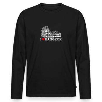 J’aime Bangkok Thaïlande amoureux Cool Coeur Drapeau Jeu de mots - T-shirt manches longues Premium bio Homme - noir - Devant - Nico (187cm)