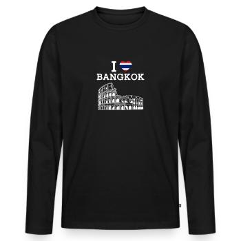 J’aime Bangkok Colisée Jeu de mots Thaïlande Drapeau du cœur - T-shirt manches longues Premium bio Homme - noir - Devant - Nico (187cm)