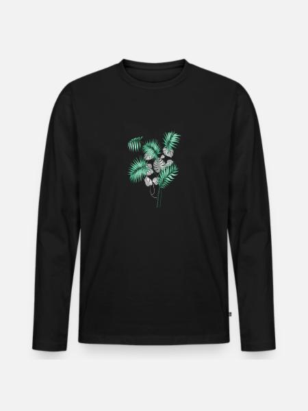 Tropical Leaves Design - Men's Premium Organic Long Sleeve Shirt - black