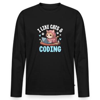 J’aime les chats et le design de nerd du codage - T-shirt manches longues Premium bio Homme - noir - Devant - Nico (187cm)