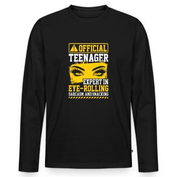 Funny Teenage Eye Roll Design - Men's Premium Organic Long Sleeve Shirt - black - Front - Nico (187cm)