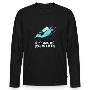 VACUUM CLEANER, CLEAN UP YOUR LIFE - Men's Premium Organic Long Sleeve Shirt - black - Front - Nico (187cm)