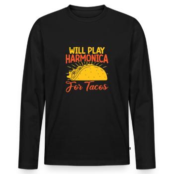Funny Harmonica Player Will Play For Tacos - Männer Premium Bio Langarmshirt - Schwarz - Vorne - Nico (187cm)