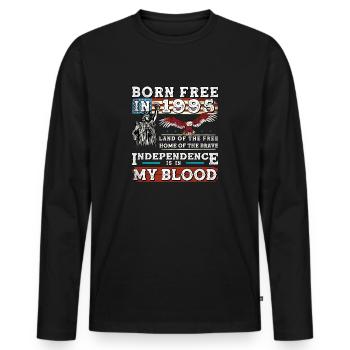 Geboren 1995 frei - 30 Jahre amerikanisches Erbe - Männer Premium Bio Langarmshirt - Schwarz - Vorne - Nico (187cm)