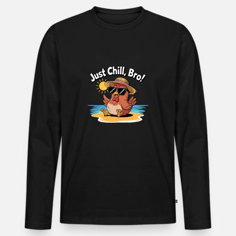 HÜHNCHEN, EINFACH CHILL BRO - Männer Premium Bio Langarmshirt - Schwarz