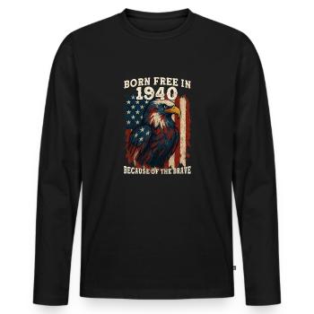 Born Free in 1940 - 85 Years Old Free Because of - Men's Premium Organic Long Sleeve Shirt - black - Front - Nico (187cm)
