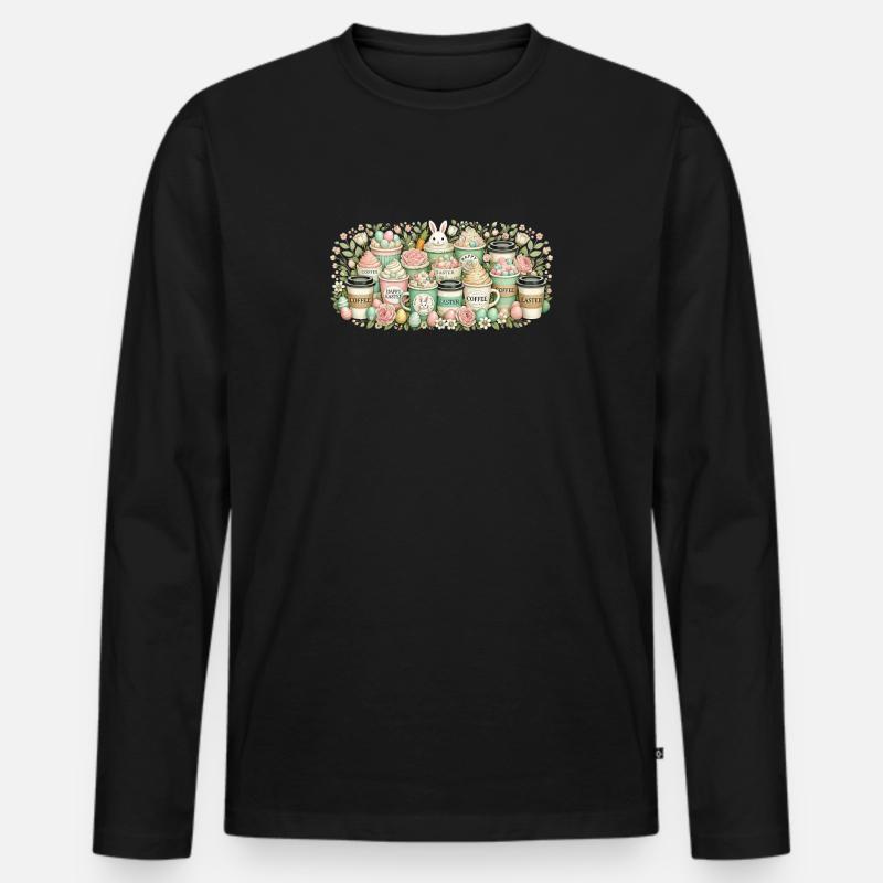 Ostern Kaffeeliebhaber Osterhase Kaffeetrinker - Männer Premium Bio Langarmshirt - Schwarz